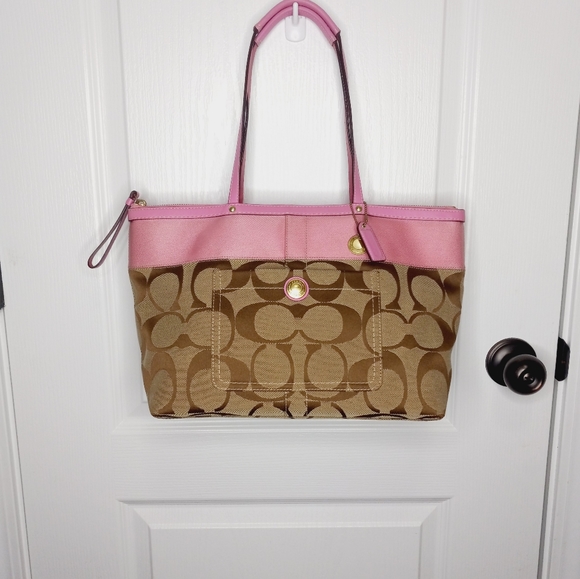Coach Signature Pink Stripe Top Tote - Picture 8 of 8